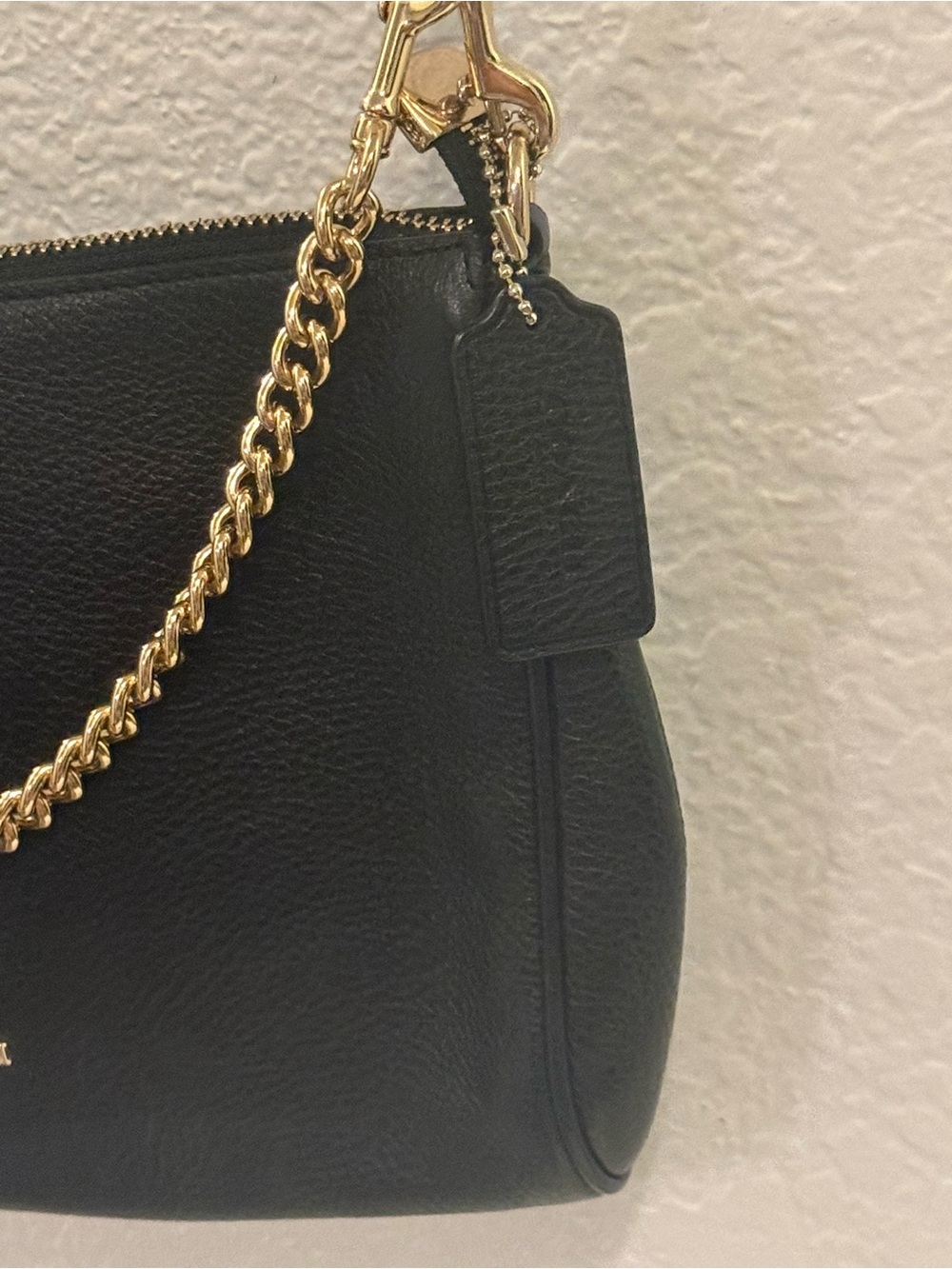 Vintage Coach Black Pebbled Leather Chain Crossbody Shoulder Bag Gold Hardware - Picture 3 of 8
